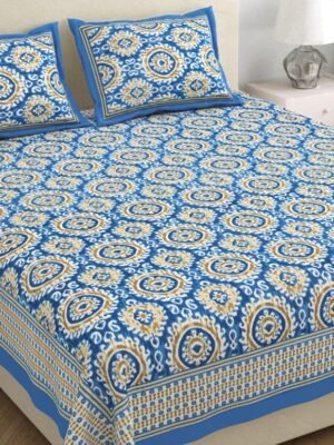 CLAY CRAFT King Size Pure Cotton Ikat Print Bedsheet Set (100x108 Inches) with 2 Pillow Covers CLAY CRAFT King Size Pure Cotton Ikat Print Bedsheet Set (100x108 Inches) with 2 Pillow Covers