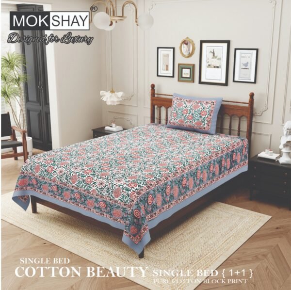 Mokshay Block Print Single Bed Bedsheet (60x90) – Organic Cotton Bedsheet Set (1+1) Mokshay Block Print Single Bed Bedsheet (60x90) – Organic Cotton Bedsheet Set (1+1)