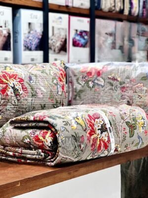 Anokhi Pure Cotton Quilted Bedcover Set | Reversible King Size Bedcover 90x100 Inches