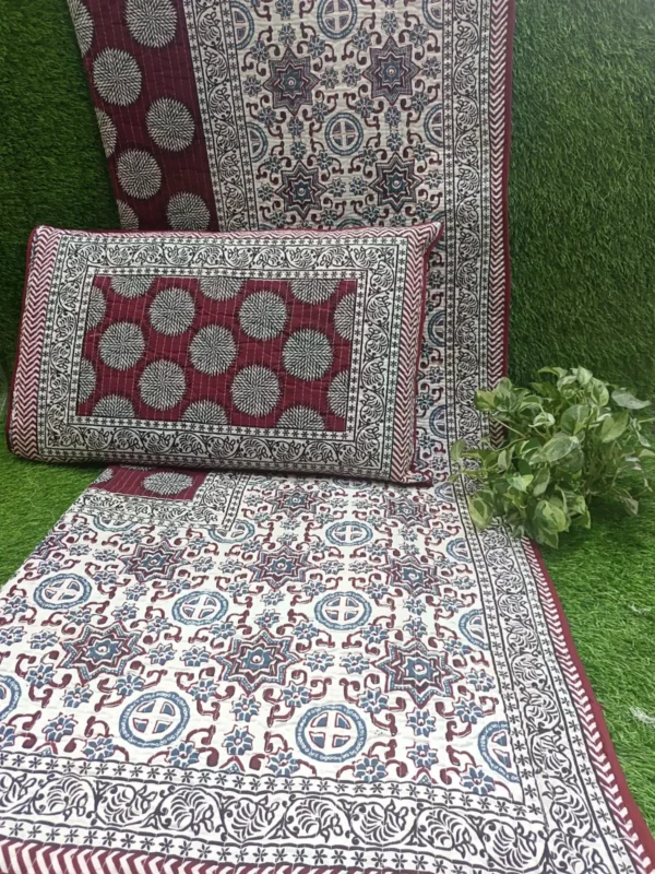 IMG-20260522-WA0385-1.webp Monarch Jaipuri King Size Pure Cotton Reversible Bedcover Set | Full Quilted Bedspread