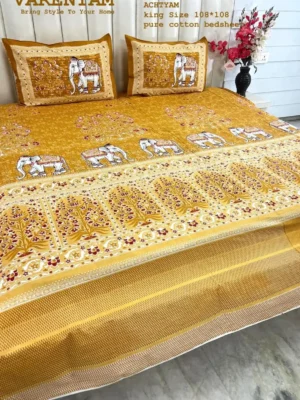 IMG-20260623-WA0120-1.webp ACHYTAM Pure Cotton King Size Bedsheet Set 110x110 | Premium Bedsheet with 2 Pillow Covers