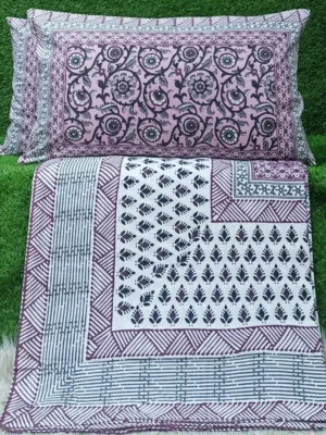 Albeli King Size Fitted Bedsheet Set | 100% Pure Cotton Handblock Printed 72x78x8 Inches