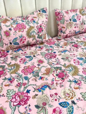 Albeli King Size Pure Cotton Bedsheet with Quilted Pillow Covers | 250x275 cm